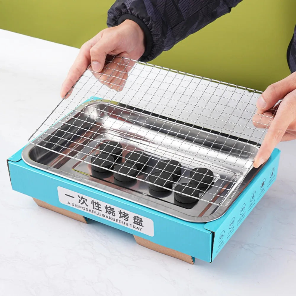 Barbecue Tool Disposable Barbecue Grill Smokeless Rectangular BBQ Grill with Brush Anti-scalding Shell Charcoal Grill Outdoor