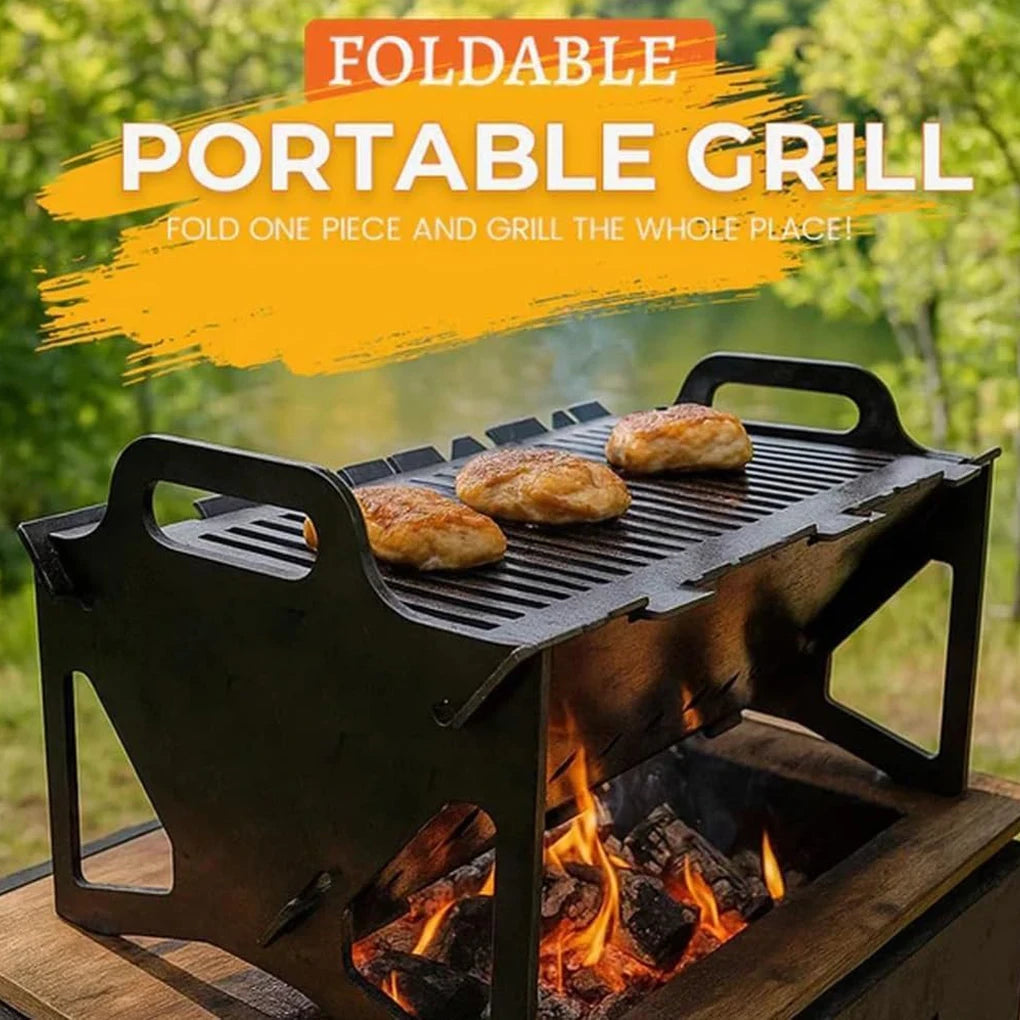 Outdoor Grill Foldable Slot Grill Portable Slot Grill Collapsible BBQ Tool-free Setup Lightweight Steel Compact for Camping