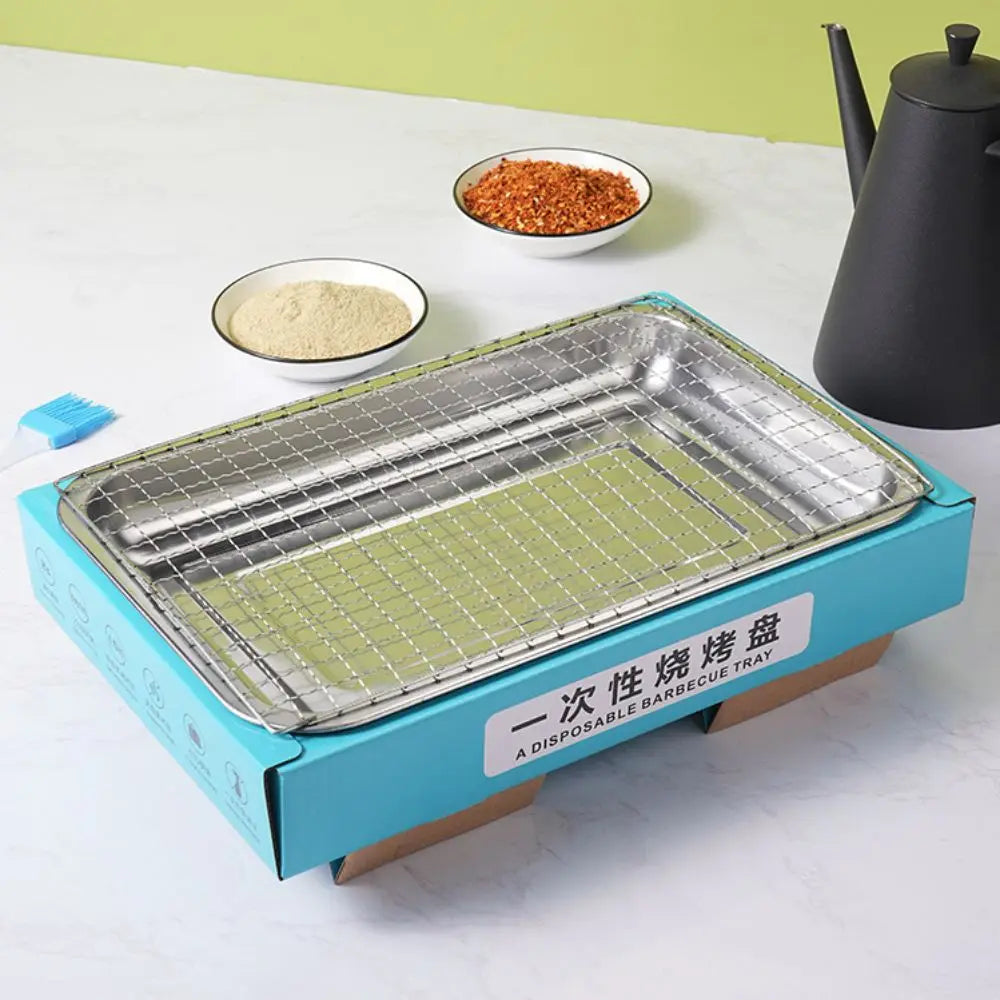 Barbecue Tool Disposable Barbecue Grill Smokeless Rectangular BBQ Grill with Brush Anti-scalding Shell Charcoal Grill Outdoor