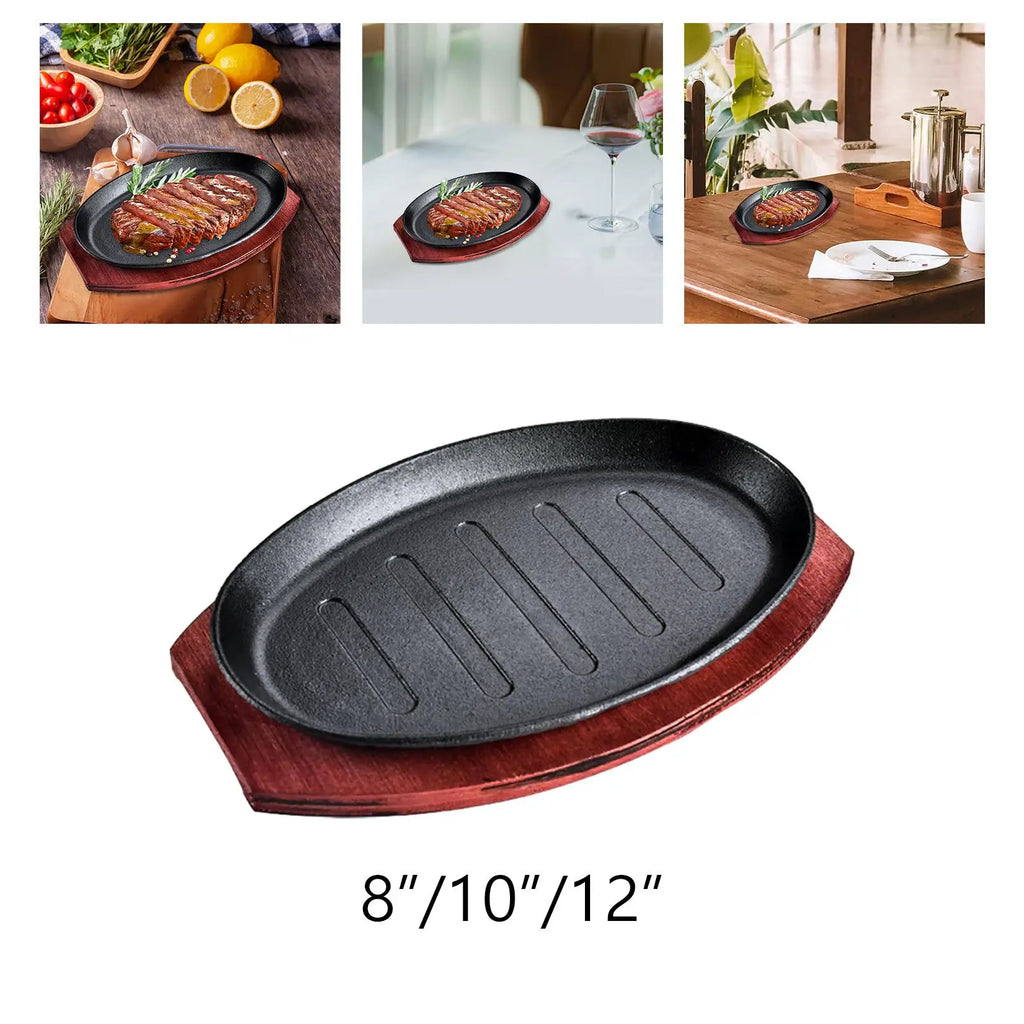 Steak Fry Plate with Bamboo Tray BBQ Grilling Pan Hot Plate Sizzling Steak Plate Set for Home Induction Cookware Stovetops