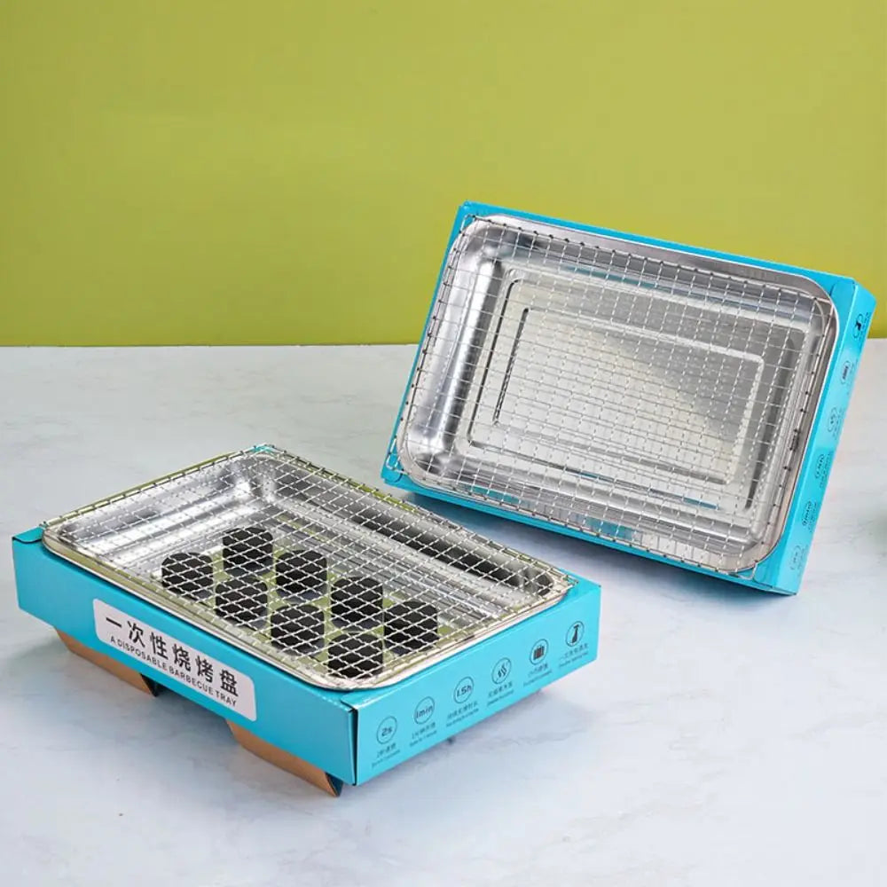 Barbecue Tool Disposable Barbecue Grill Smokeless Rectangular BBQ Grill with Brush Anti-scalding Shell Charcoal Grill Outdoor