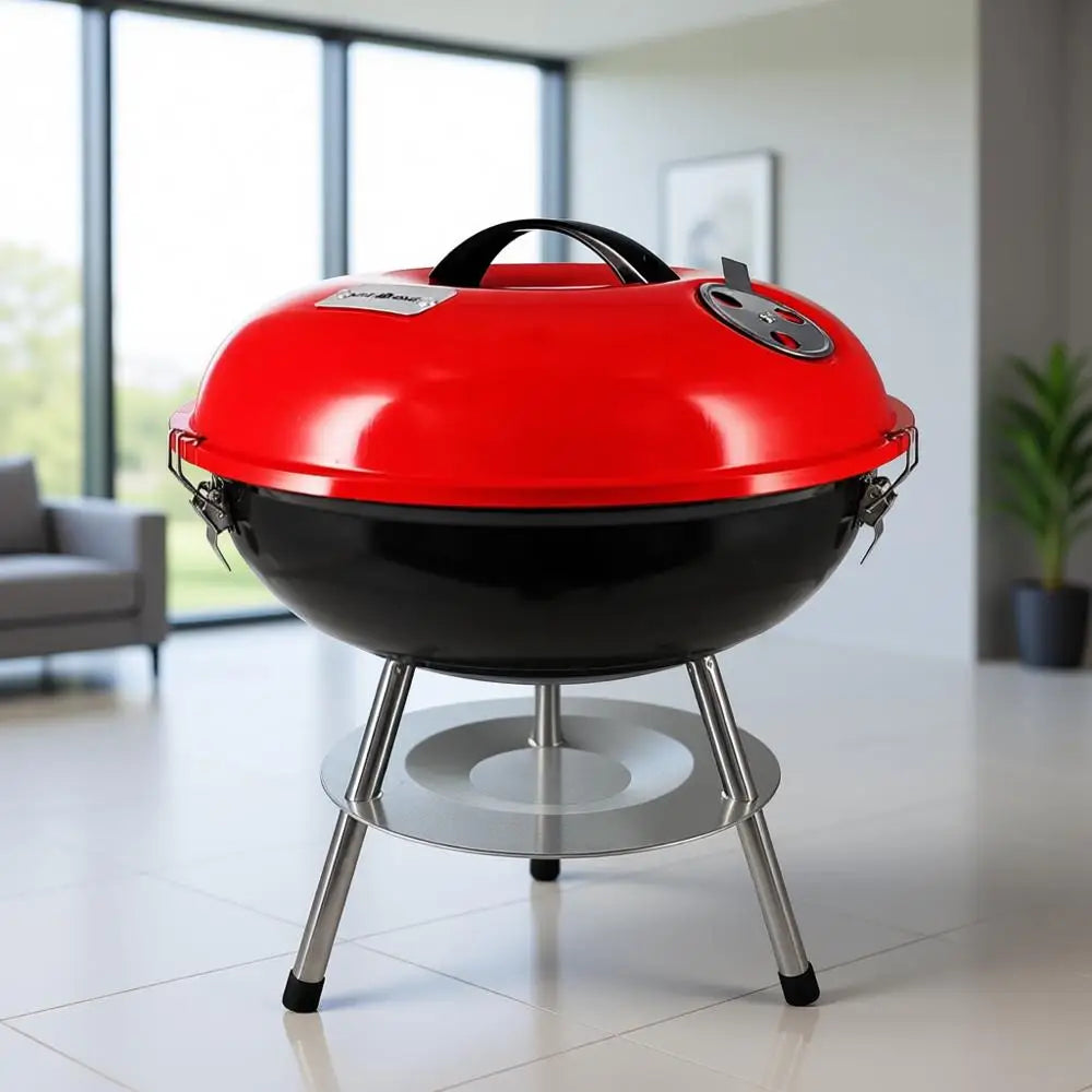 – 14-inch Portable Barbecue Grill with 3-Point Locking Lid or Heat Preservation – Dual Venting System – Small Charcoal Grill or