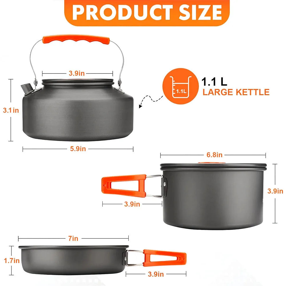 26pcs Camping Cookware Mess Kit for 2-4 People Aluminum Portable Outdoor Tableware Cookset Cooking Kit BBQ Picnic Equipment